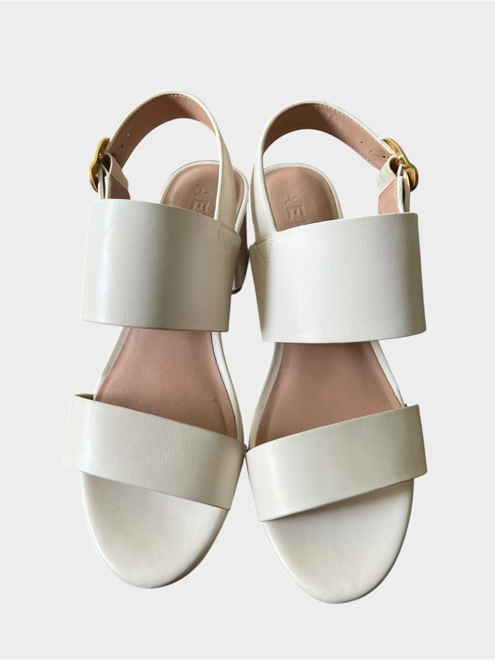 Aerosoles Camera Platform Sandals Size 10 Eggshell Leather Block Heel - Picture 4 of 11